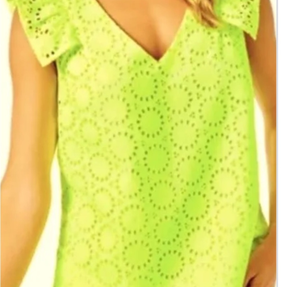 Lily Pulitzer Lina Top NWT size Large Lime Green Flutter Sleeve Blouse